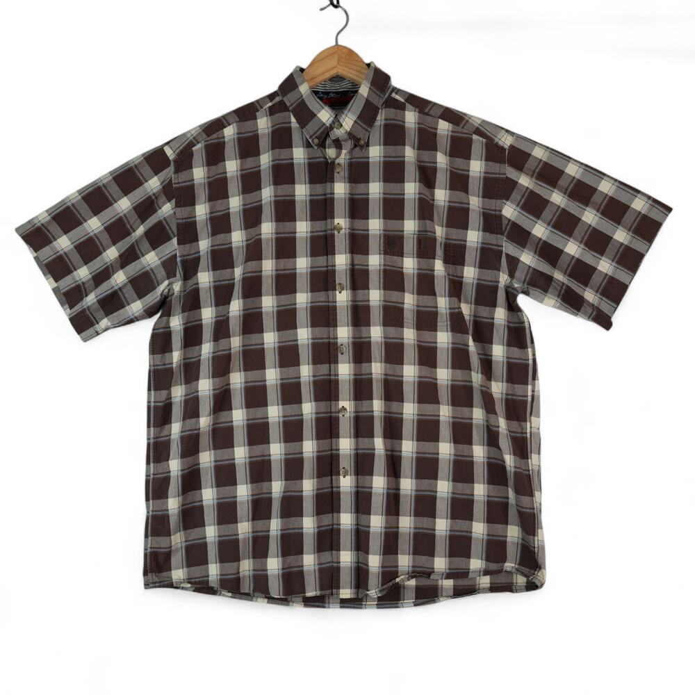 Wrangler Shirt Mens XL Brown Plaid George Strait Cowboy Cut‎ Short Sleeve Button